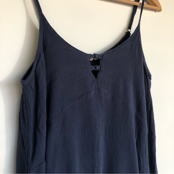 Roxy Full Bloom Sundress Sz M Navy Blue Crinkle Crepe Knit Strappy Summer Dress - Picture 4 of 12